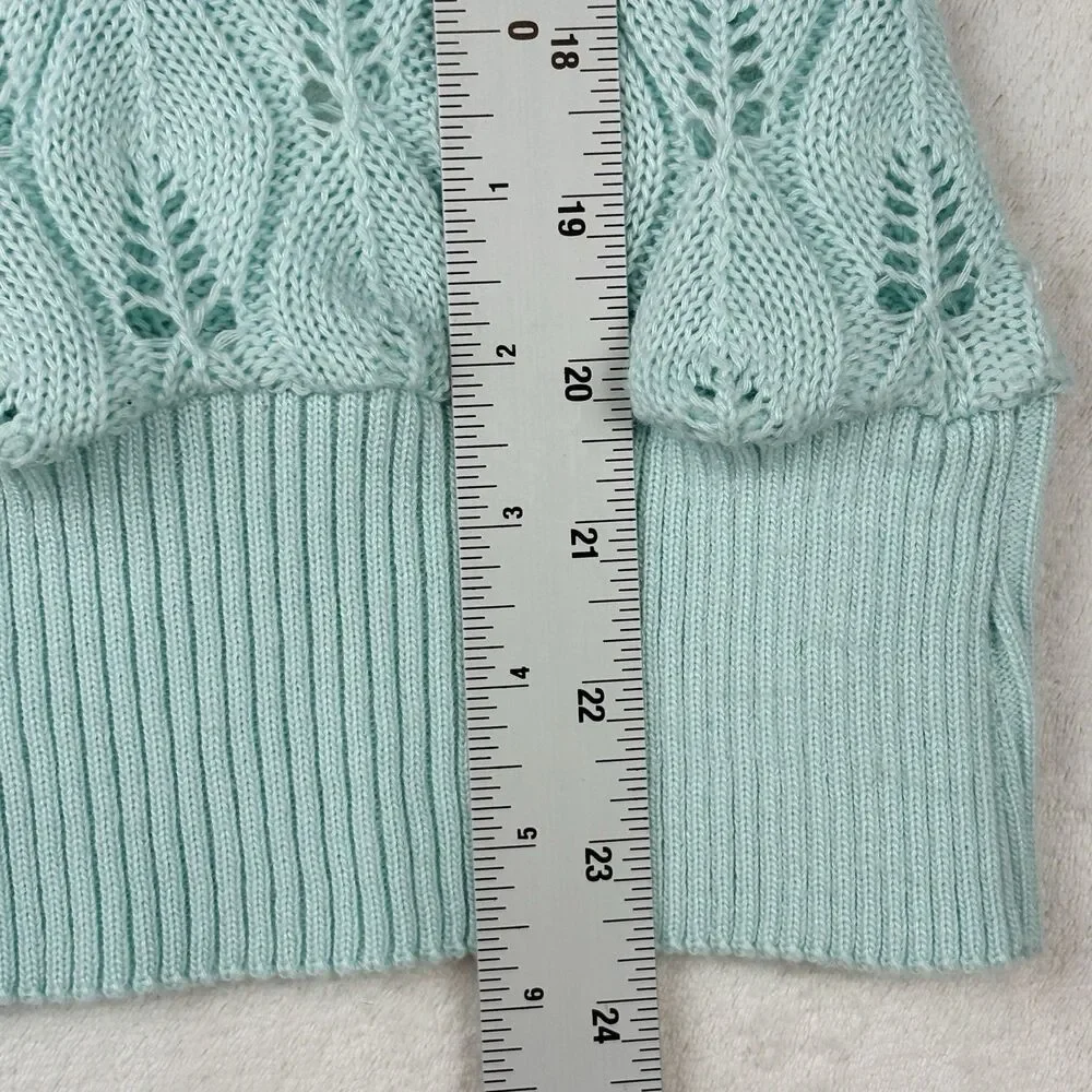 Vintage Y2K Justice Sweater Girls M Mint Green Open Knit Collegiate Preppy Fairy